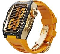 BNCXMO Actualización de la banda de vigilancia de goma de fibra de carbono, para 8 7 45/44 mm, Mod Kit Metal Bisel Flanorubber Strap, para la banda de relojes iWatch 6 5 4 SE
