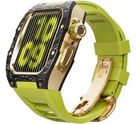 BNCXMO Actualización de la banda de vigilancia de goma de fibra de carbono, para 8 7 45/44 mm, Mod Kit Metal Bisel Flanorubber Strap, para la banda de relojes iWatch 6 5 4 SE