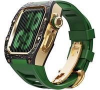 BNCXMO Actualización de la banda de vigilancia de goma de fibra de carbono, para 8 7 45/44 mm, Mod Kit Metal Bisel Flanorubber Strap, para la banda de relojes iWatch 6 5 4 SE