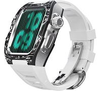 BNCXMO Actualización de la banda de vigilancia de goma de fibra de carbono, para 8 7 45/44 mm, Mod Kit Metal Bisel Flanorubber Strap, para la banda de relojes iWatch 6 5 4 SE