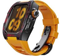BNCXMO Actualización de la banda de vigilancia de goma de fibra de carbono, para 8 7 45/44 mm, Mod Kit Metal Bisel Flanorubber Strap, para la banda de relojes iWatch 6 5 4 SE