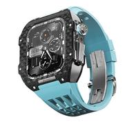 BNCXMO Bisel de fibra de carbono de la banda de reloj Fluorubber para 8/7/6/5/4/SE, banda de reloj de lujo de fibra de carbono compatible con iWatch Series 44/45 mm, con herramientas