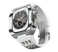BNCXMO Bisel de fibra de carbono de la banda de reloj Fluorubber para 8/7/6/5/4/SE, banda de reloj de lujo de fibra de carbono compatible con iWatch Series 44/45 mm, con herramientas