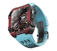 BNCXMO Bisel de fibra de carbono de la banda de reloj Fluorubber para 8/7/6/5/4/SE, banda de reloj de lujo de fibra de carbono compatible con iWatch Series 44/45 mm, con herramientas