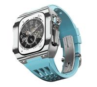 BNCXMO Bisel de fibra de carbono de la banda de reloj Fluorubber para 8/7/6/5/4/SE, banda de reloj de lujo de fibra de carbono compatible con iWatch Series 44/45 mm, con herramientas