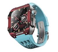 BNCXMO Bisel de fibra de carbono de la banda de reloj Fluorubber para 8/7/6/5/4/SE, banda de reloj de lujo de fibra de carbono compatible con iWatch Series 44/45 mm, con herramientas