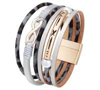 BNCXMO Braceletas de cuero de múltiples capas para mujeres pulseras de envoltura de cuero infinito infinito pulsador de brazalete de pulsera apilable apilable (gris)