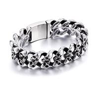 BNCXMO Brazalete de acero inoxidable para hombres, brazalete de cadena de bordillo del cráneo, cadena de hip-hop para hombres y niños, longitud 21 cm, negro
