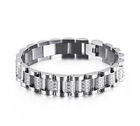 BNCXMO Brazalete de acero inoxidable para hombres, pulseras de brazaletes de moda con incrustaciones de circón