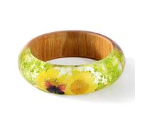 BNCXMO brazalete de resina de madera de encanto y pulsera de flores secas reales hechas a mano para mujeres joyas