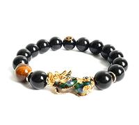 BNCXMO Brazalete feng shui pixiu/pi yao pulsera natural agata de cuarzo riqueza amuleto negro obsidiano pulsera de placas de plantilla budista buena suerte pulsera reiki chakra gemstone