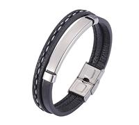BNCXMO Brazalete para hombres pulsera personalizada para hombres 2 capas pulsera para hombres pulsera de acero inoxidable con longitud de cierre de seguridad 20.5 cm, falso, sin