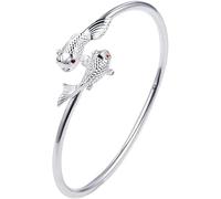 BNCXMO Cadena de brazalete de brazalete, brazalete de brazalete de plata, damas 925 brazalete de plata esterlina, brazalete de pez dorado abierto ajustable
