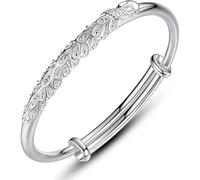 BNCXMO Cadena de brazalete de brazalete, brazalete de brazalete de plata de ajustable, mujer 925 pulsera de plata esterlina talla pavo real puño de brazalete ajustable damas joyas de plata
