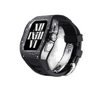 BNCXMO Caso de reloj de fibra de carbono+correa, adecuada para series de 44/45 mm, correa de fluorine del kit de modificación de lujo, adecuado para iWatch 8 7 6 5 4 SE 45/44 mm Reemplazo