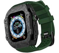 BNCXMO Caso protector de fibra de carbono premium con banda de reloj de goma, para correa de silicona suave de lujo de 49 mm, para iWatch 8 7 6 5 4 SE 45/44 mm Mod Kits