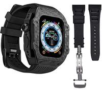 BNCXMO Caso protector de fibra de carbono premium con banda de reloj de goma, para correa de silicona suave de lujo de 49 mm, para iWatch 8 7 6 5 4 SE 45/44 mm Mod Kits