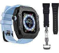 BNCXMO Caso protector de fibra de carbono premium con banda de reloj de goma, para correa de silicona suave de lujo de 49 mm, para iWatch 8 7 6 5 4 SE 45/44 mm Mod Kits