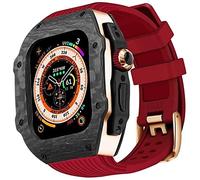 BNCXMO Caso protector de fibra de carbono premium con banda de reloj de goma, para correa de silicona suave de lujo de 49 mm, para iWatch 8 7 6 5 4 SE 45/44 mm Mod Kits
