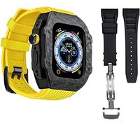 BNCXMO Caso protector de fibra de carbono premium con banda de reloj de goma, para correa de silicona suave de lujo de 49 mm, para iWatch 8 7 6 5 4 SE 45/44 mm Mod Kits
