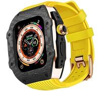 BNCXMO Caso protector de fibra de carbono premium con banda de reloj de goma, para correa de silicona suave de lujo de 49 mm, para iWatch 8 7 6 5 4 SE 45/44 mm Mod Kits