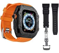 BNCXMO Caso protector de fibra de carbono premium con banda de reloj de goma, para correa de silicona suave de lujo de 49 mm, para iWatch 8 7 6 5 4 SE 45/44 mm Mod Kits