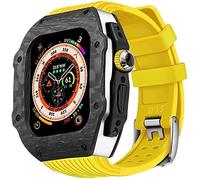BNCXMO Caso protector de fibra de carbono premium con banda de reloj de goma, para correa de silicona suave de lujo de 49 mm, para iWatch 8 7 6 5 4 SE 45/44 mm Mod Kits