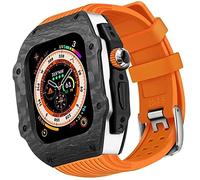 BNCXMO Caso protector de fibra de carbono premium con banda de reloj de goma, para correa de silicona suave de lujo de 49 mm, para iWatch 8 7 6 5 4 SE 45/44 mm Mod Kits