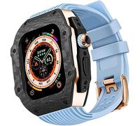 BNCXMO Caso protector de fibra de carbono premium con banda de reloj de goma, para correa de silicona suave de lujo de 49 mm, para iWatch 8 7 6 5 4 SE 45/44 mm Mod Kits