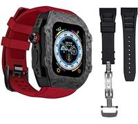 BNCXMO Caso protector de fibra de carbono premium con banda de reloj de goma, para correa de silicona suave de lujo de 49 mm, para iWatch 8 7 6 5 4 SE 45/44 mm Mod Kits