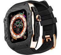 BNCXMO Caso protector de fibra de carbono premium con banda de reloj de goma, para correa de silicona suave de lujo de 49 mm, para iWatch 8 7 6 5 4 SE 45/44 mm Mod Kits
