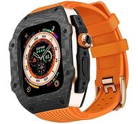BNCXMO Caso protector de fibra de carbono premium con banda de reloj de goma, para correa de silicona suave de lujo de 49 mm, para iWatch 8 7 6 5 4 SE 45/44 mm Mod Kits