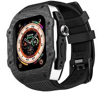 BNCXMO Caso protector de fibra de carbono premium con banda de reloj de goma, para correa de silicona suave de lujo de 49 mm, para iWatch 8 7 6 5 4 SE 45/44 mm Mod Kits