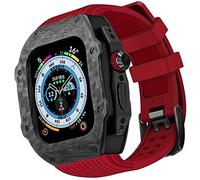 BNCXMO Caso protector de fibra de carbono premium con banda de reloj de goma, para correa de silicona suave de lujo de 49 mm, para iWatch 8 7 6 5 4 SE 45/44 mm Mod Kits