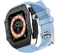 BNCXMO Caso protector de fibra de carbono premium con banda de reloj de goma, para correa de silicona suave de lujo de 49 mm, para iWatch 8 7 6 5 4 SE 45/44 mm Mod Kits