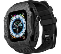 BNCXMO Caso protector de fibra de carbono premium con banda de reloj de goma, para correa de silicona suave de lujo de 49 mm, para iWatch 8 7 6 5 4 SE 45/44 mm Mod Kits