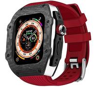 BNCXMO Caso protector de fibra de carbono premium con banda de reloj de goma, para correa de silicona suave de lujo de 49 mm, para iWatch 8 7 6 5 4 SE 45/44 mm Mod Kits