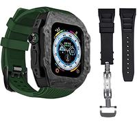 BNCXMO Caso protector de fibra de carbono premium con banda de reloj de goma, para correa de silicona suave de lujo de 49 mm, para iWatch 8 7 6 5 4 SE 45/44 mm Mod Kits