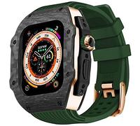 BNCXMO Caso protector de fibra de carbono premium con banda de reloj de goma, para correa de silicona suave de lujo de 49 mm, para iWatch 8 7 6 5 4 SE 45/44 mm Mod Kits