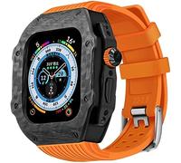 BNCXMO Caso protector de fibra de carbono premium con banda de reloj de goma, para correa de silicona suave de lujo de 49 mm, para iWatch 8 7 6 5 4 SE 45/44 mm Mod Kits