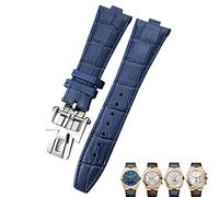 BNCXMO Correa de reloj de interfaz convexa de cuero genuino de 25-8 mm, para bandas de reloj de grano de bambú azul azul en el extranjero