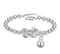 BNCXMO Feng Shui Bracelet Sterling Plate Pixiu Pi Yao brazalete que transporta monedas antiguas Beads Peeds Pulsera Amuleto ajustable Talismán fuerte Atraer la riqueza Buena suerte