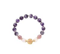 BNCXMO Feng Shui Crystal Bracelet Natural 7a Strawberry Quartz Amethyst 925 Silver Gold Hydreates Hydreatea Hydrewea Joya de vacaciones Amuleto Atraer suerte