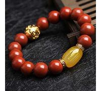 BNCXMO Feng shui pulsera de riqueza natural ágata rojo azafrán sutra sutra brazalete con cuentas amuleto el amuleto elástico atrae dinero suerte de espíritus malignos, piedra de azafrán