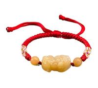 BNCXMO Feng shui pulsera pixiu/pi yao pulsera amarillo jade pulsera de piedra natural pulsera de cuerda rojo
