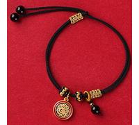BNCXMO Feng Shui Wealth Amulet Bracelet ruyi Lock Long Life Lock Ichthyosaur Postil tejido Obsidiano ajustable Cinnabar Agata blanca de cuarzo blanco Atraiga buena suerte y riqueza, negro
