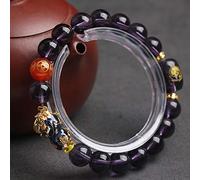 BNCXMO Feng Shui Wealth Bracelet Natural Obsidian Violeta Crystal Color Cambio de Bixie Pi Yao Bead Pulsora elástica Pulsera elástica Amuleta Atrae la felicidad del dinero, 10 mm