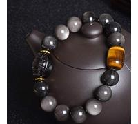 BNCXMO Feng Shui Wealth Obsidiana Pulsera con accesorios de tortuga Obsidiana de oro Pulsera de plataforma plateada Tigre Tigre Pead Palabel de elástica Atraer amuleto de riqueza, negro