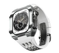 BNCXMO Fluororubber Watch Band Bisel de fibra de carbono para 8/7/6/5/4/SE, banda de reloj de lujo de fibra de carbono compatible con iWatch Series 44/45 mm, con herramientas