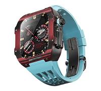 BNCXMO Fluororubber Watch Band Bisel de fibra de carbono para 8/7/6/5/4/SE, banda de reloj de lujo de fibra de carbono compatible con iWatch Series 44/45 mm, con herramientas